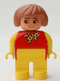 LEGO 4555pb047 Duplo Figure, Female, Yellow Legs, Red Top with Yellow and Red Polka Dot Scarf, Yellow Arms, Fabuland Brown Hair, without Nose