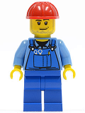 LEGO cty0104 Overalls with Tools in Pocket Blue, Red Construction Helmet, Smirk and Stubble Beard