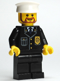 LEGO cty0209 Police - City Suit with Blue Tie and Badge, Black Legs, White Hat, Brown Beard Rounded