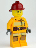 LEGO cty0279 Fire - Bright Light Orange Fire Suit with Utility Belt, Dark Red Fire Helmet, Sweat Drops