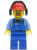 LEGO cty0422 Cargo Worker - Overalls with Tools in Pocket Blue, Red Cap with Hole, Headphones, Safety Goggles