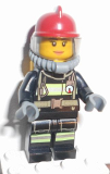 LEGO cty0525 Fire - Reflective Stripes with Utility Belt, Dark Red Fire Helmet, Breathing Neck Gear with Airtanks, Peach Lips Smile