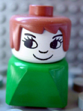 LEGO dupfig008 Duplo 2 x 2 x 2 Figure Brick Early, Female on Green Base, Fabuland Brown Hair, Eyelashes, Nose