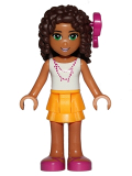 LEGO frnd132 Friends Andrea, Bright Light Orange Layered Skirt, White Top with Necklace with Music Notes, Bow