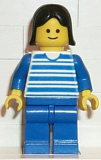 LEGO hor002 Horizontal Lines Blue - Blue Arms - Blue Legs, Black Female Hair