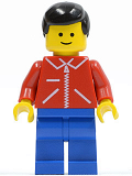 LEGO jred001 Jacket Red with Zipper - Red Arms - Blue Legs, Black Male Hair