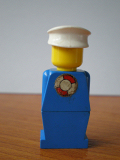 LEGO old008s Legoland Old Type - Blue Torso, Blue Legs, White Hat, Life Preserver Sticker