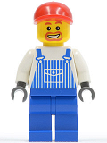 LEGO ovr038 Overalls Striped Blue with Pocket, Blue Legs, Red Short Bill Cap, Beard around Mouth