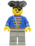 LEGO pi005 Pirate Blue Jacket, Light Gray Legs, Black Pirate Triangle Hat