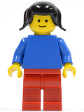 LEGO pln024 Plain Blue Torso with Blue Arms, Red Legs, Black Pigtails Hair