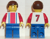 LEGO soc096 Soccer Player Red & Blue Team  #7 on Back and Brown Hair
