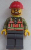 LEGO trn235 Light Orange Safety Vest, Dark Bluish Gray Legs, Red Construction Helmet, Brown Beard