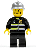 LEGO twn175 Fire - Reflective Stripes, Black Legs, Silver Fire Helmet, Cheek Lines, Yellow Hands