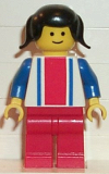 LEGO ver010 Vertical Lines Red & Blue - Blue Arms - Red Legs, Black Pigtails Hair