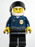 LEGO wc023 Police - World City Patrolman, Dark Blue Shirt with Badge and Radio, Black Legs, White Helmet, Black Visor